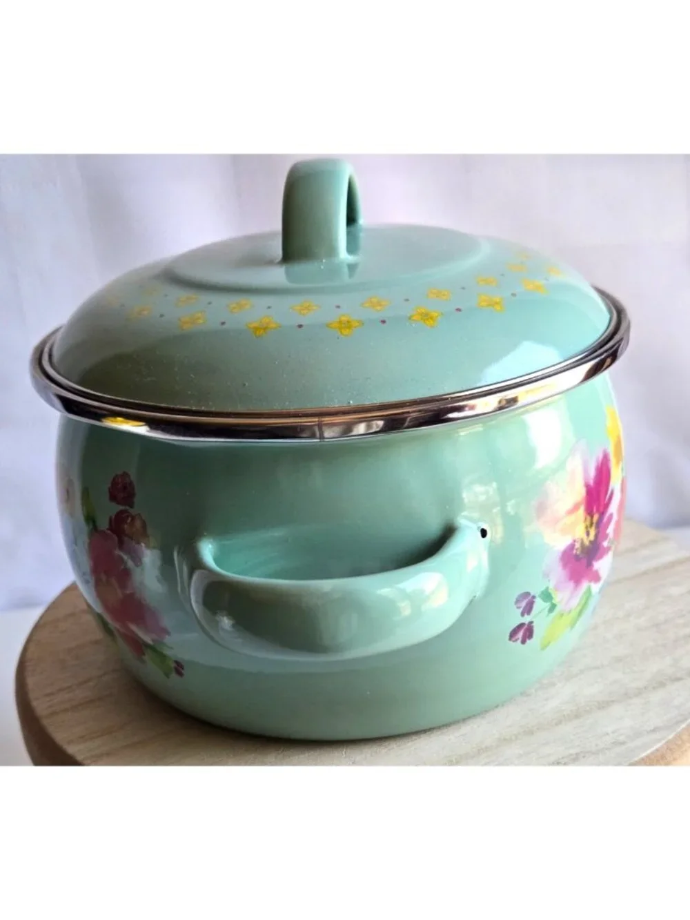 The Pioneer Woman Mini Dutch Oven Breezy Blossom Enameled Yellow Green